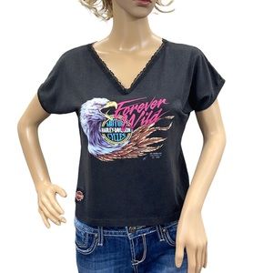 RARE 3D Emblem Vintage Harley-Davidson Short Sleeve Women’s Crop Top Sz Medium